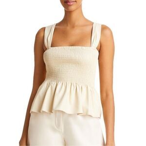 Lucy Paris August Faux Leather Smocked Tank Top Cream XS